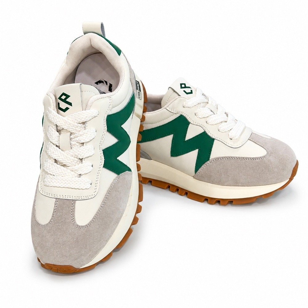 Cool Prince 10869 Womens White Green Suede Leather Retro Chunky Sneakers 245 7.5